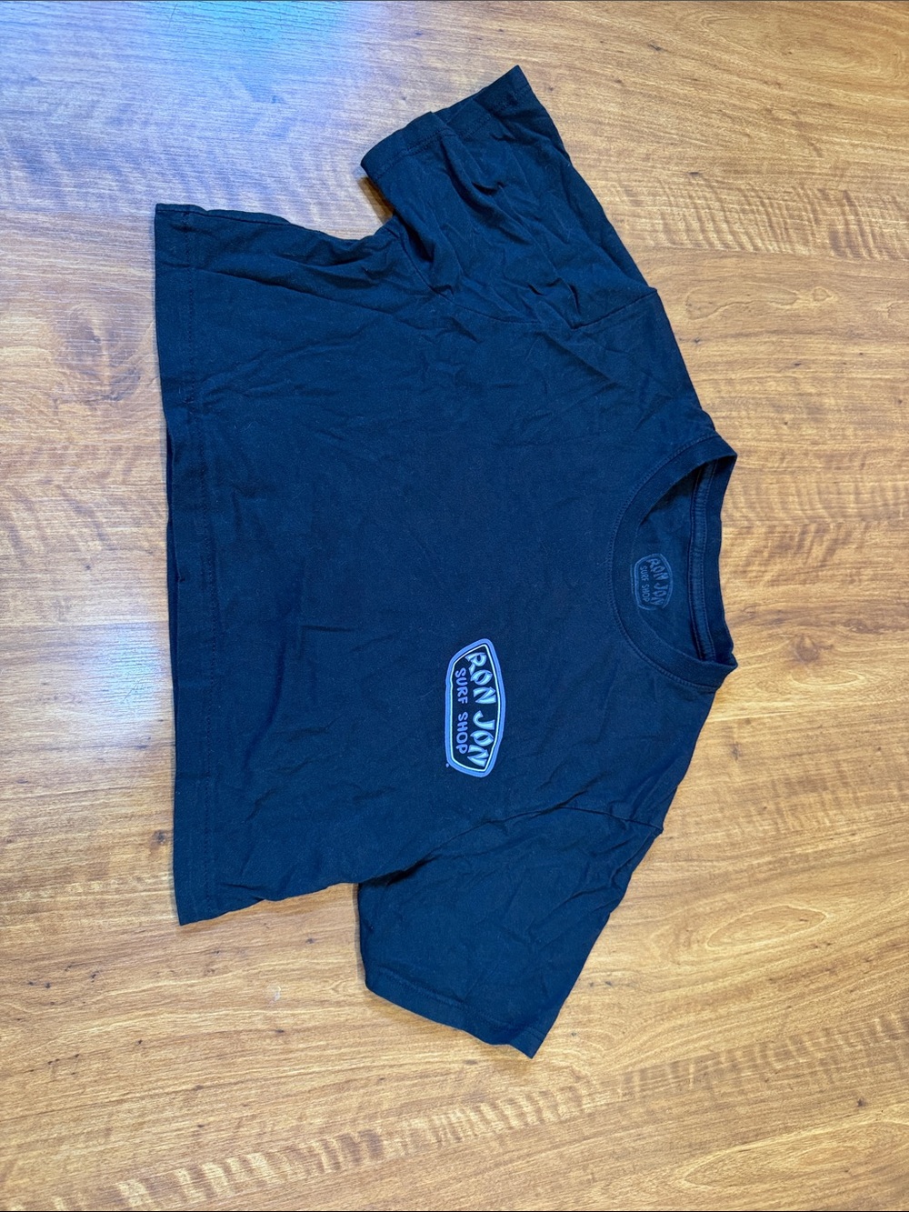 Ron Jon Black Logo Cropped Tee with Subtle Surf Label